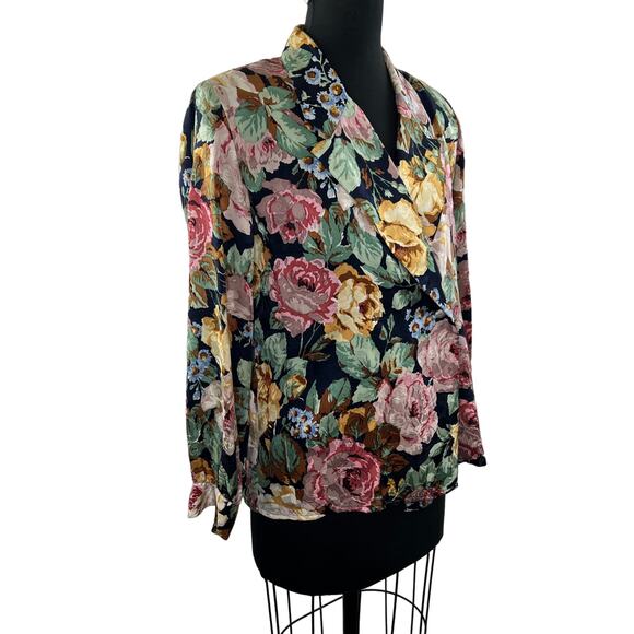 VTG Jerri Sherman Blazer Silk Floral Tapestry Notch Lapel Double Breasted Sz 6 - Picture 4 of 7